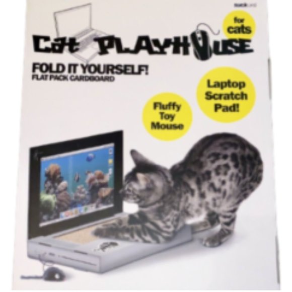 Cat Cat Playhouse Cardboard Laptop Scratcher Pad With Fluffy Toy Mouse Poshmark